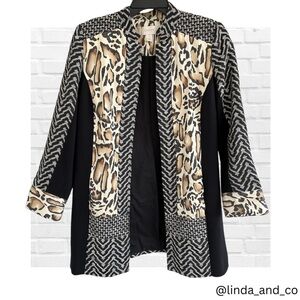 Chico's Animal Print Open Front Topper Jacket Women’s Size 12 Large Black